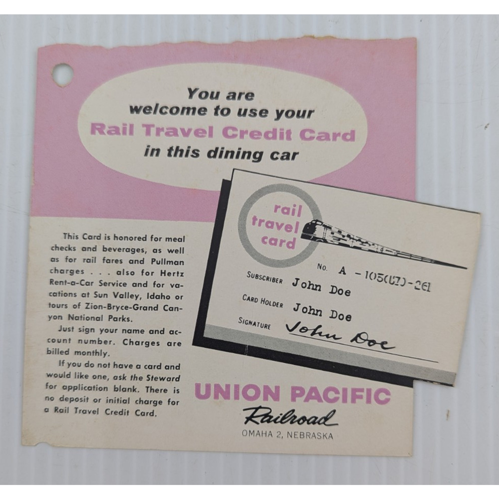 Union Pacific Railroad Ad Rail Travel Credit Card Dining Car Vintage Train
